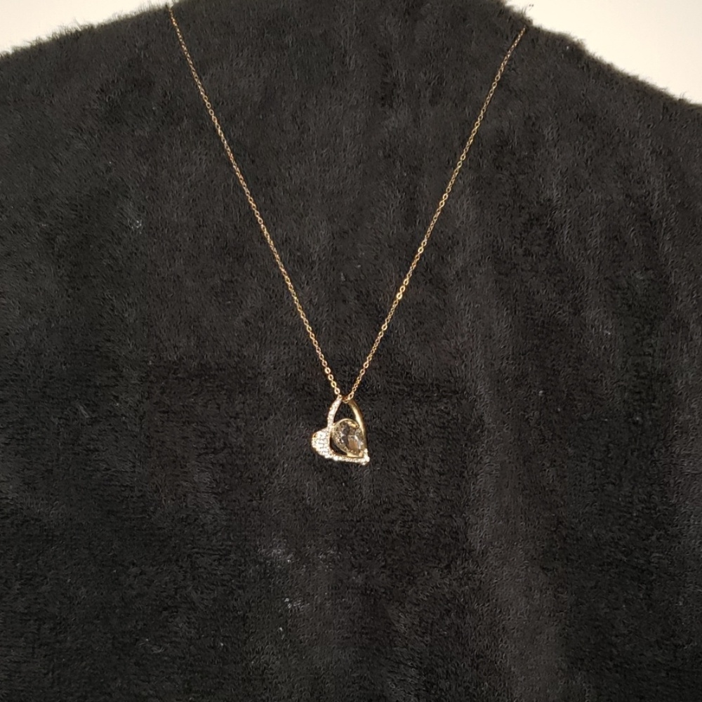 Bronze and Crystal heart pendant necklace